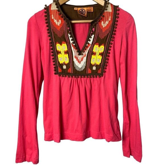 Tory Burch Tops - Tory Burch Pink Embroidered Boho Top